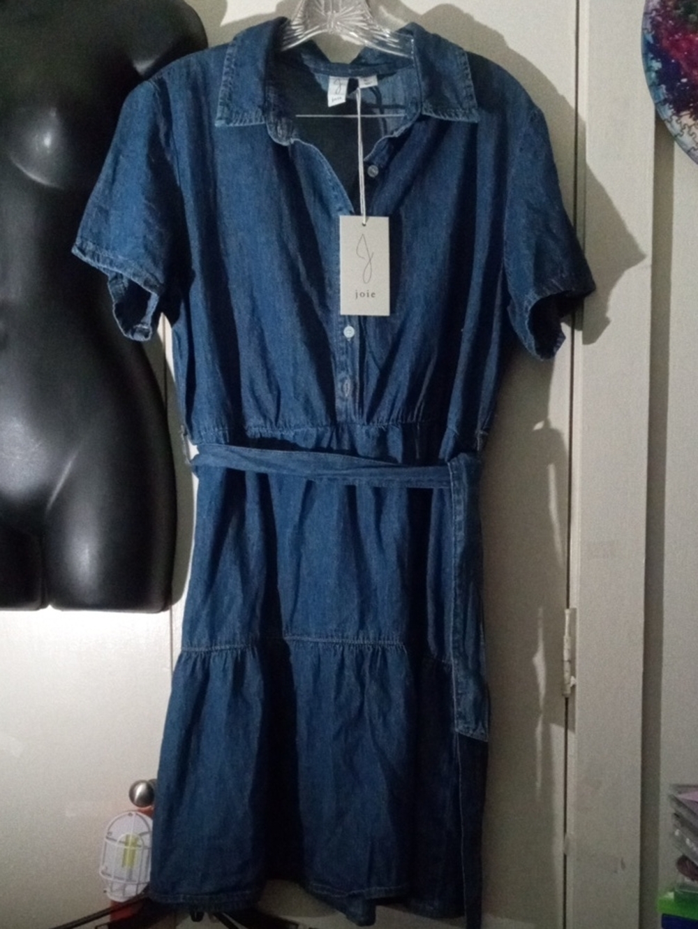 NWT Joie Indigo Denim Midi Shirt Dress with Tie Waist Large